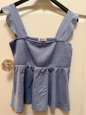 NWT Francesca's Collections Light Blue Smocked Peplum Tank Top